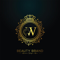 Luxury W letter logo, beauty face design vector template