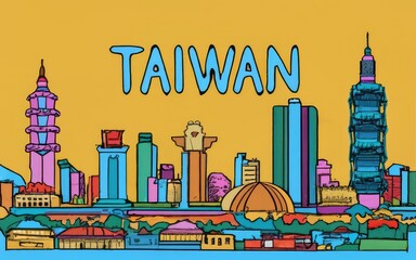 line drawing taiwan in city skyline with Generative AI.