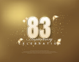 Luxury gold 83rd anniversary celebration with white numbers on gold background. Premium vector for poster, banner, celebration greeting.