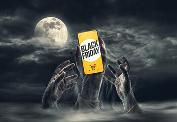 Black Friday sale online and zombies - obrazy, fototapety, plakaty