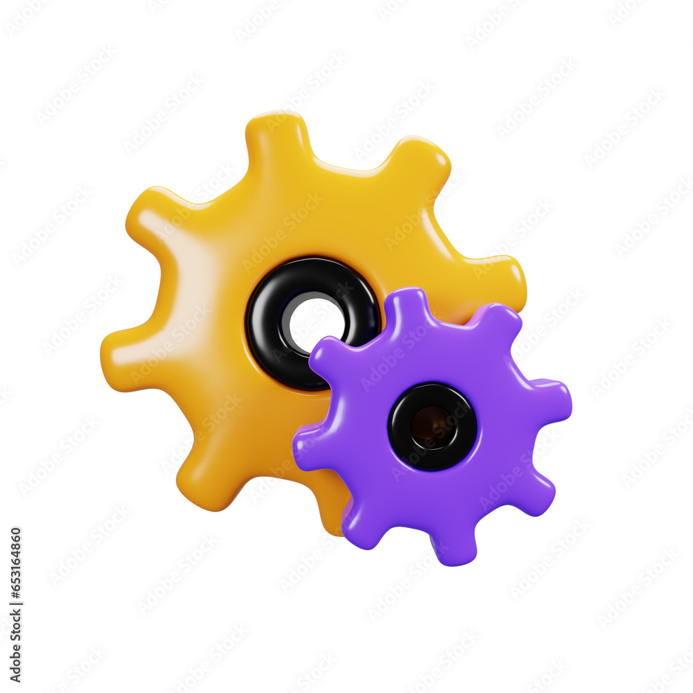 Poster 3d rendering gear setting icon. user interface icon concept