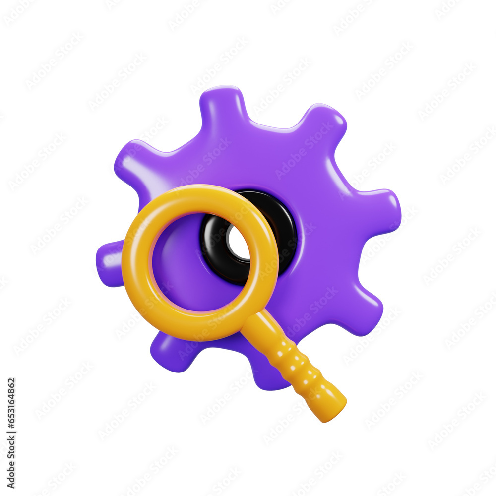 Aufkleber 3d rendering search setting icon. user interface icon concept