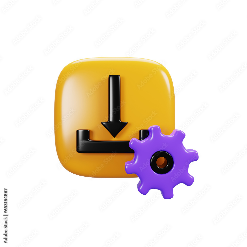 Poster 3d rendering download setting icon. user interface icon concept