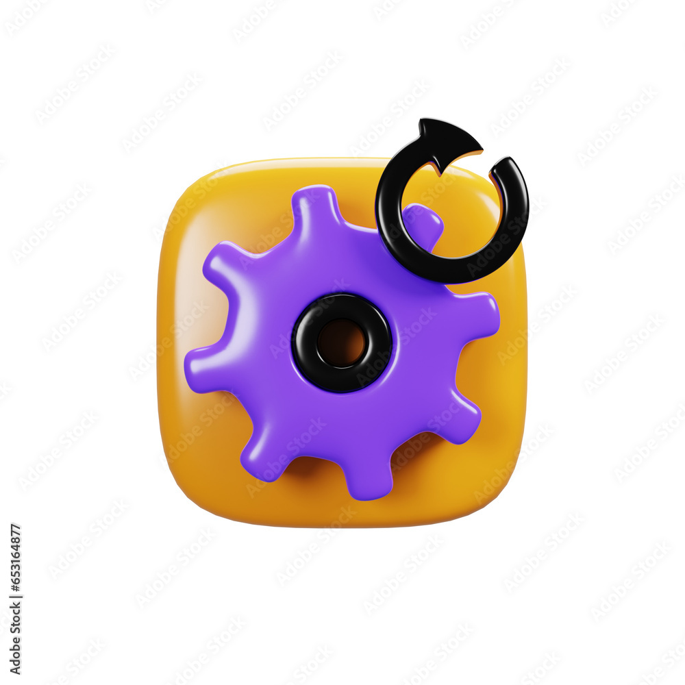 Poster 3d rendering reset setting icon. user interface icon concept