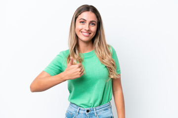 Young Uruguayan woman isolated on white background giving a thumbs up gesture
