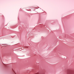 Ice cubes on pink background