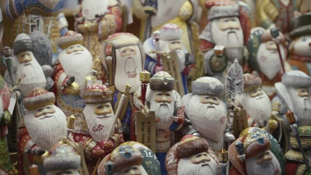variety of st Nickolas toy souvenirs. Russian ded moroz - Grandfather Frost. 