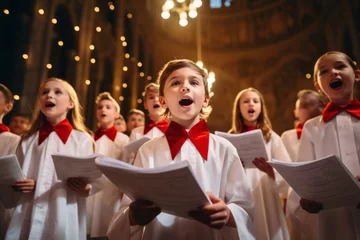Foto op Canvas childrens Christmas choir in the church sings Christmas carols © ProstoSvet