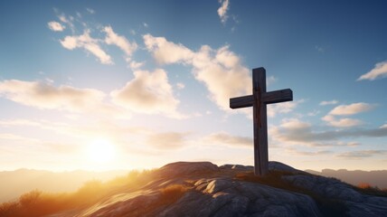 orthodox cross on top of mountain - obrazy, fototapety, plakaty