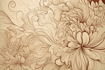 Elegant abstract floral illustration in beige pencil drawing. Generative AI