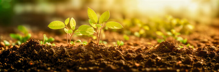growth. Planting seedlings young plant in morning light on nature background. agriculture plant seeding growing concept in garden and sunlight. Generative AI