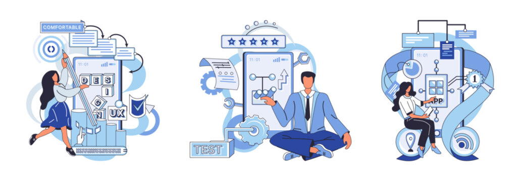 Application testing metaphor. Vector illustration. Software testing, debugging process that enhances code quality Application testing, safety measure ensuring softwares seamless functioning App test