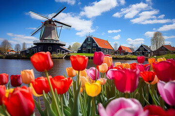 beautiful view of Dutch windmills