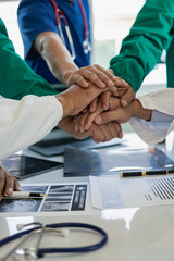 Cooperation and teamwork in the hospital for success and trust in the team. scientific cooperation...