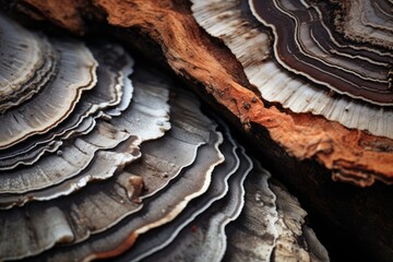 Ganoderma Lucidum - LingZhi Mushroom - close up, Experience rich textures with macro photography, showcasing intricate patterns of bark, fabric, and seashells, AI Generated - Powered by Adobe