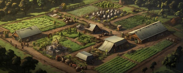 Fototapeta premium Sustainable products from local farmers concept art aerial view Generative AI