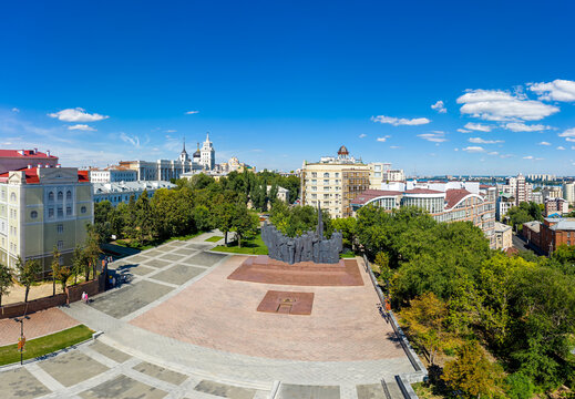 Voronezh, Russia - August 23, 2020: Victory Square. Stele on Victory Square. Monument to the Liberators of Voronezh