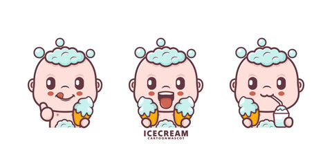 cute baby cartoon with ice cream. set cartoon vector with different expressions
