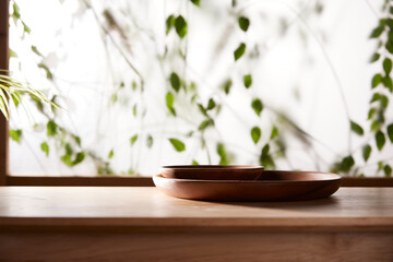 A window view of green leaves in the afternoon
sunlight.