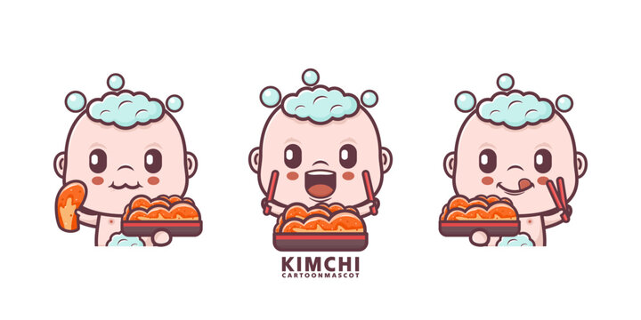 cute baby cartoon with kimchi. set cartoon vector with different expressions