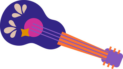 Icono vector de guitarra decorada con estilo mexicano, moderno y geométrico.