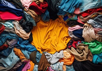 Heap of dirty clothes on a dark background. Concept of recycling.