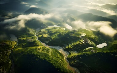 Terraced rice fields enter harvest season in China, aerial view