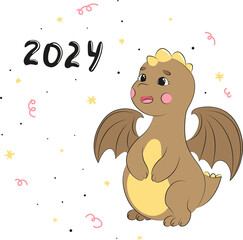 2024, year of the dragon, cute dragon, new year 2024, year of the green wooden dragon, black and white, coloring page