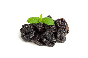 Dry Plums Isolated, Dried Black Fruits, Prune Group, Dry Plum Fruit on White Background
