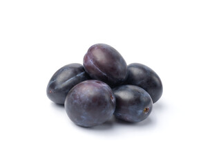 Plum Isolated, Whole Blue Prune, Ripe Fresh Plums, Dark Blue Healthy Fruits