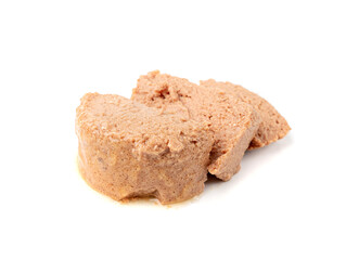 Pet Food, Wet Food for Cats, Dog Canned Pate, Soft Pet Food on White