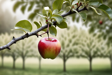 The apples growing on the branches are rich and colorful.