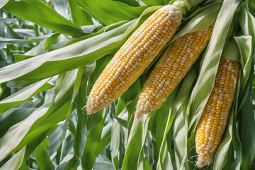 bright yellow corn green corn leaf background
