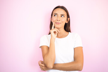 Woman Looking Up Thinking Having an Idea Inspiration Creativity Concept