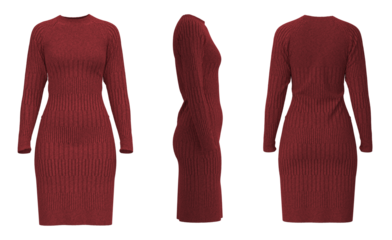 Woman Wool Dress. Red Knitted Dress. Jumper Dress