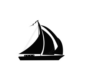 Silhouette d'un voilier aux voiles gonflées sur fond blanc