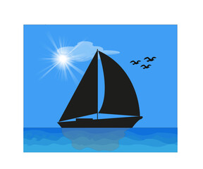 Silhouette d'un voilier aux voiles gonflées sur fond de ciel bleu