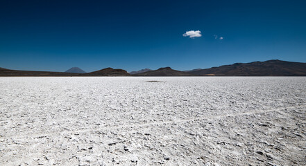 The Salinas dry lake in the Salinas and Aguada Blanca National reserve in Peru.