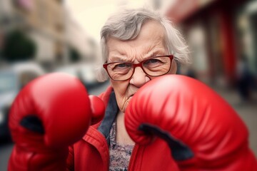 Old woman boxer. Female senior boxer. Generate Ai - obrazy, fototapety, plakaty