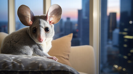 Modern living meets a cute marsupial in the home. - obrazy, fototapety, plakaty