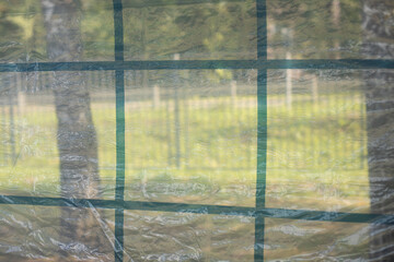 Summer awning from the heat. Awning in detail. Transparencies.