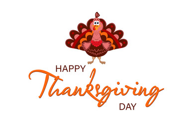 Fototapeta na wymiar Thanksgiving day card design. Illustration of turkey and text on white background