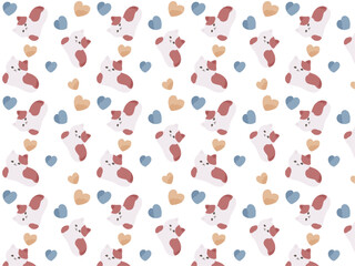 かわいい猫とハートのパターン背景