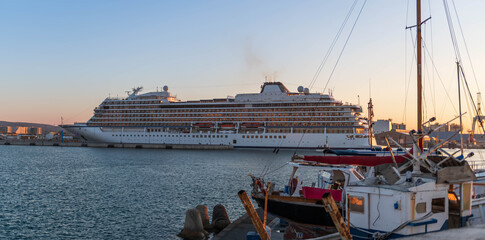 Cruise ship entering the port of Sete, on a summer morning, in Occitanie, France