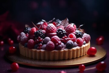 Christmas raspberry tart dish. Food fruit. Generate AI
