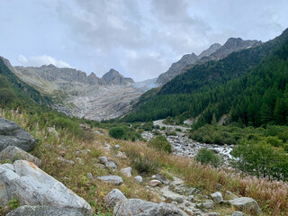 Fototapeta na wymiar Sentier du TMB et glacier du Trient