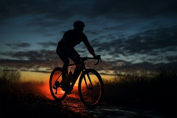Cyclist pedaling through the fading light, relishing a nighttime ride