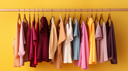 Multi color formal dress hanging in hangers