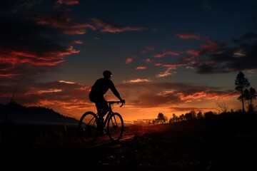Obraz premium Riding into the twilight, a cyclist enjoys the tranquil evening ambiance