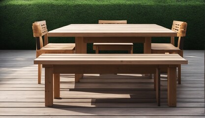 wood table and benches in an outside area